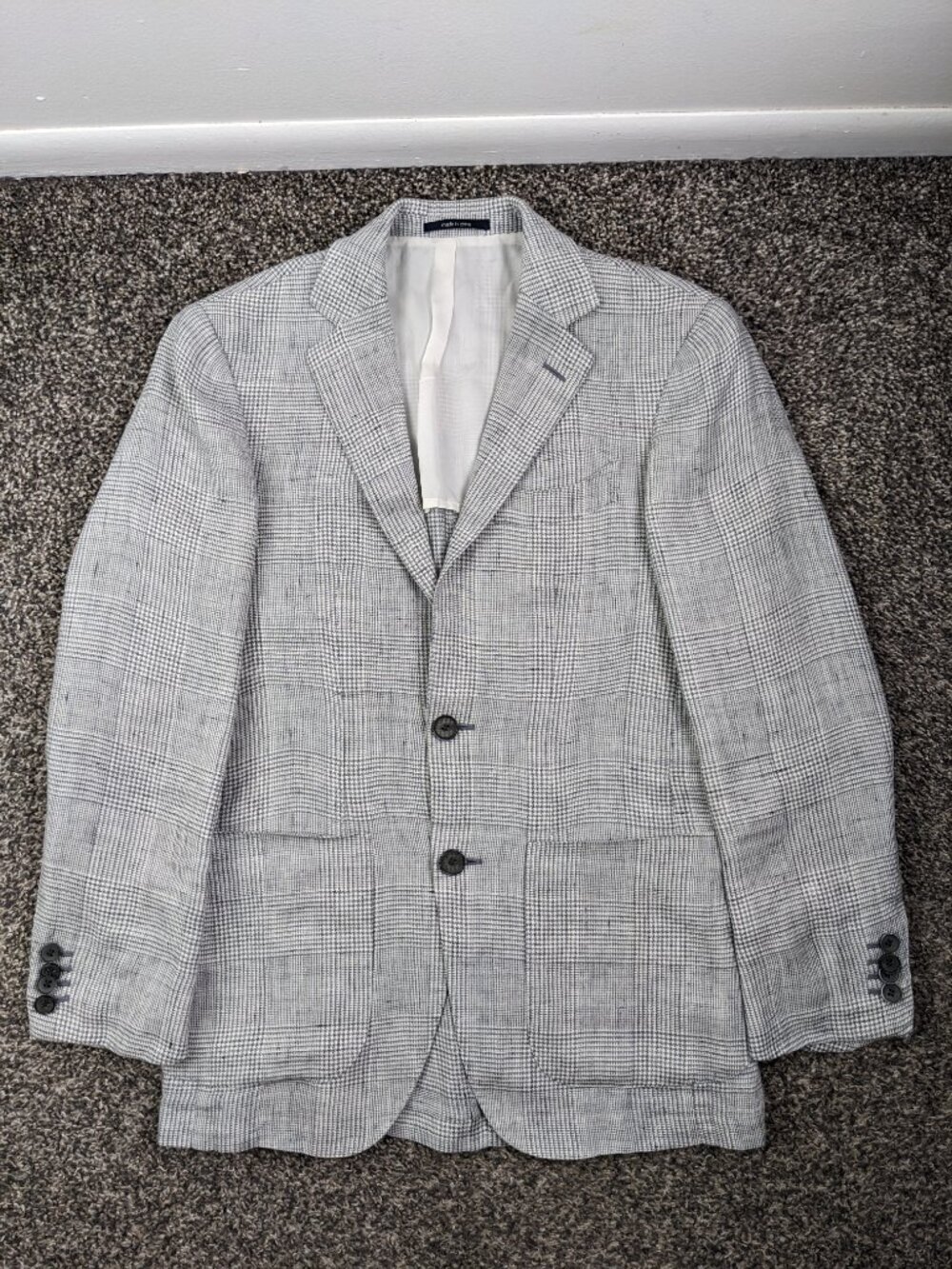 SuitSupply Sport Coat Blazer 36S Solbiati 100% Linen Glen Plaid Gray
